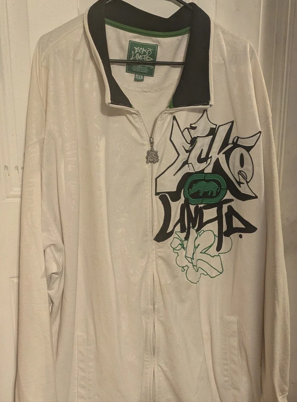 Ecko Unltd 5XB Big & Tall Full Zip Sweatshirt Jacket White Embossed Logo Graffit